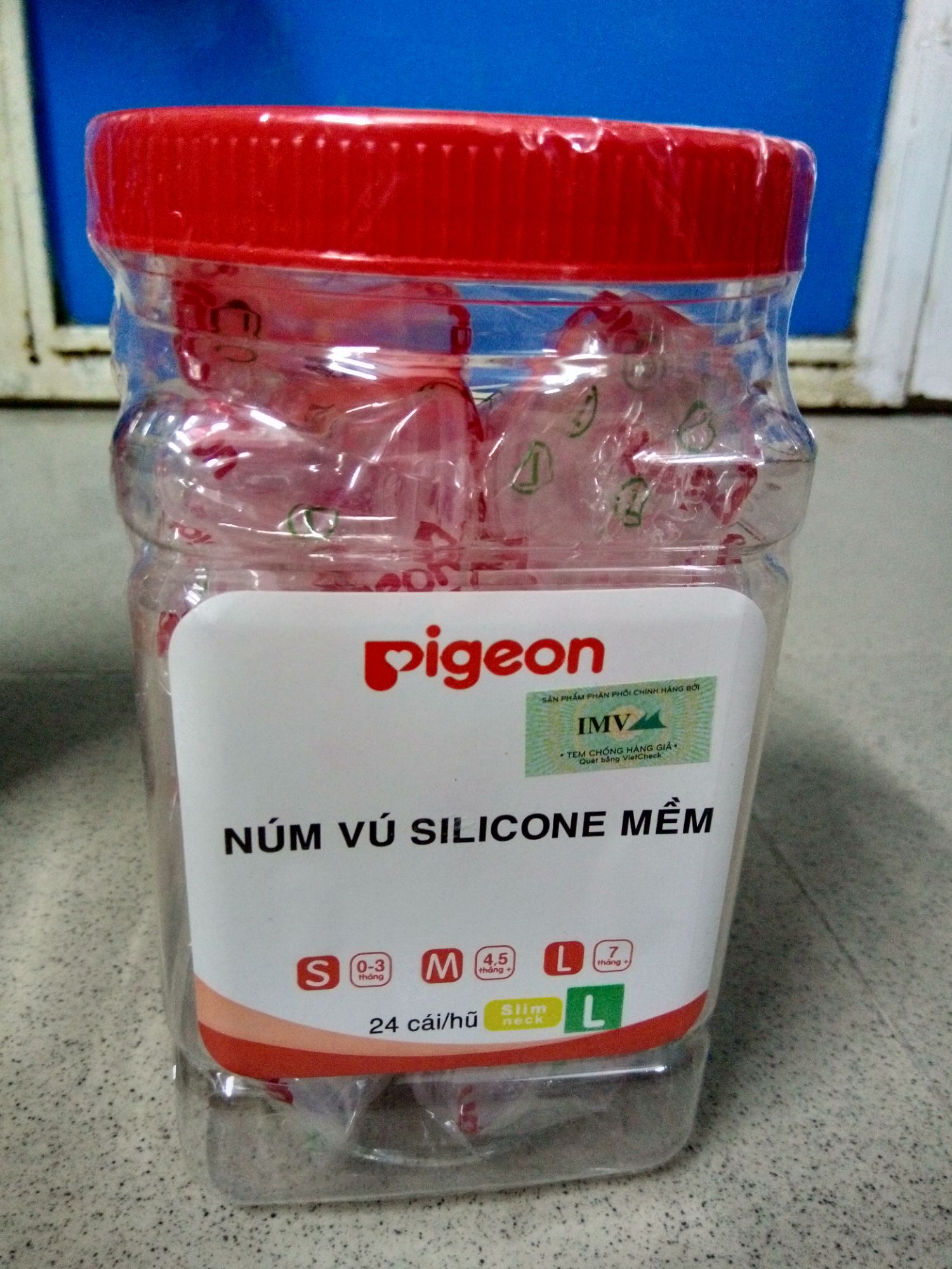 [Hũ 24 cái]Núm vú Silicone cổ hẹp Pigeon size L