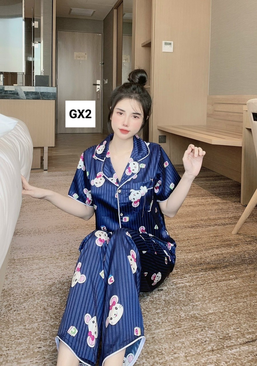 Đồ bộ nữ pijama lụa Gấm tay ngắn quần dài có túi (40-60kg)
