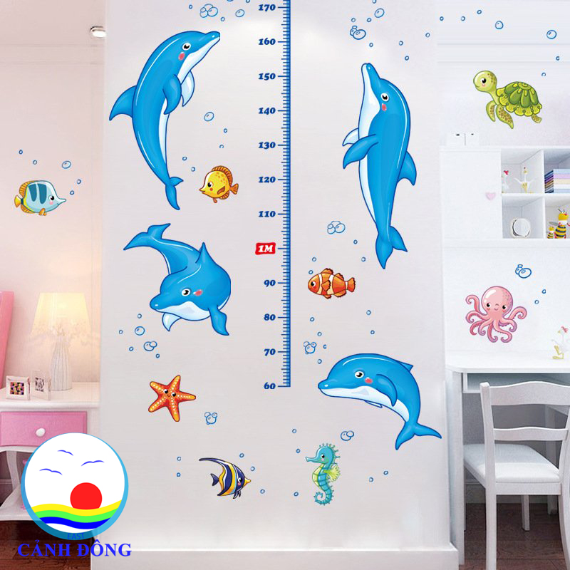 Decal dán tường thước đo thế giới đại dương kỳ thú