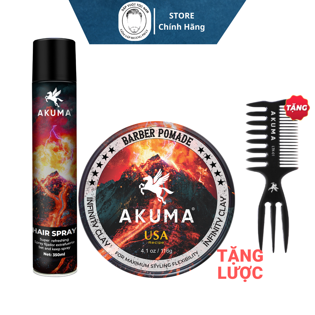 Sáp Vuốt Tóc Nam AKUMA INFINITY CLAY - Tặng Lược