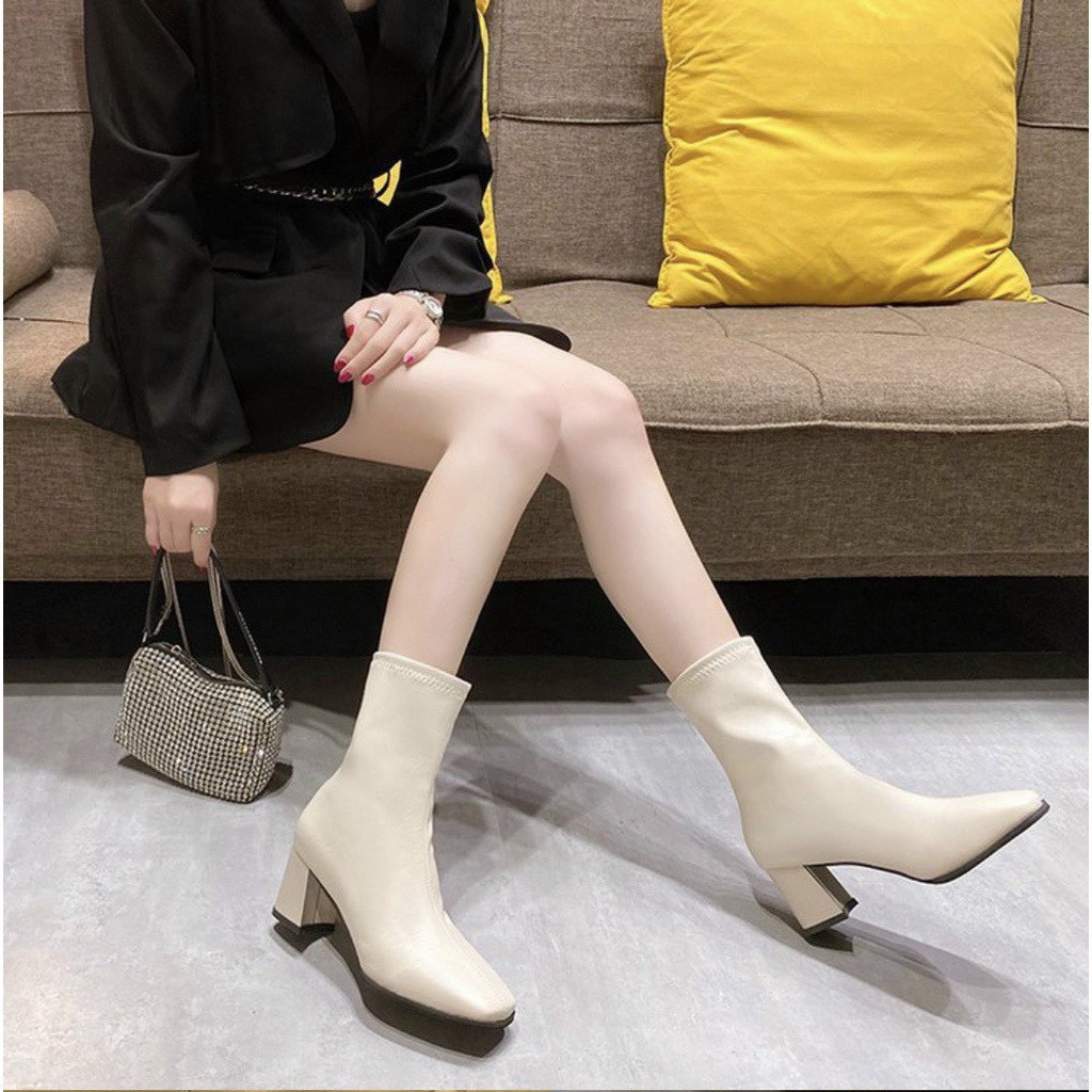 bốt nữ , boot da mã 888 gót vuông 5cm siêu xinh