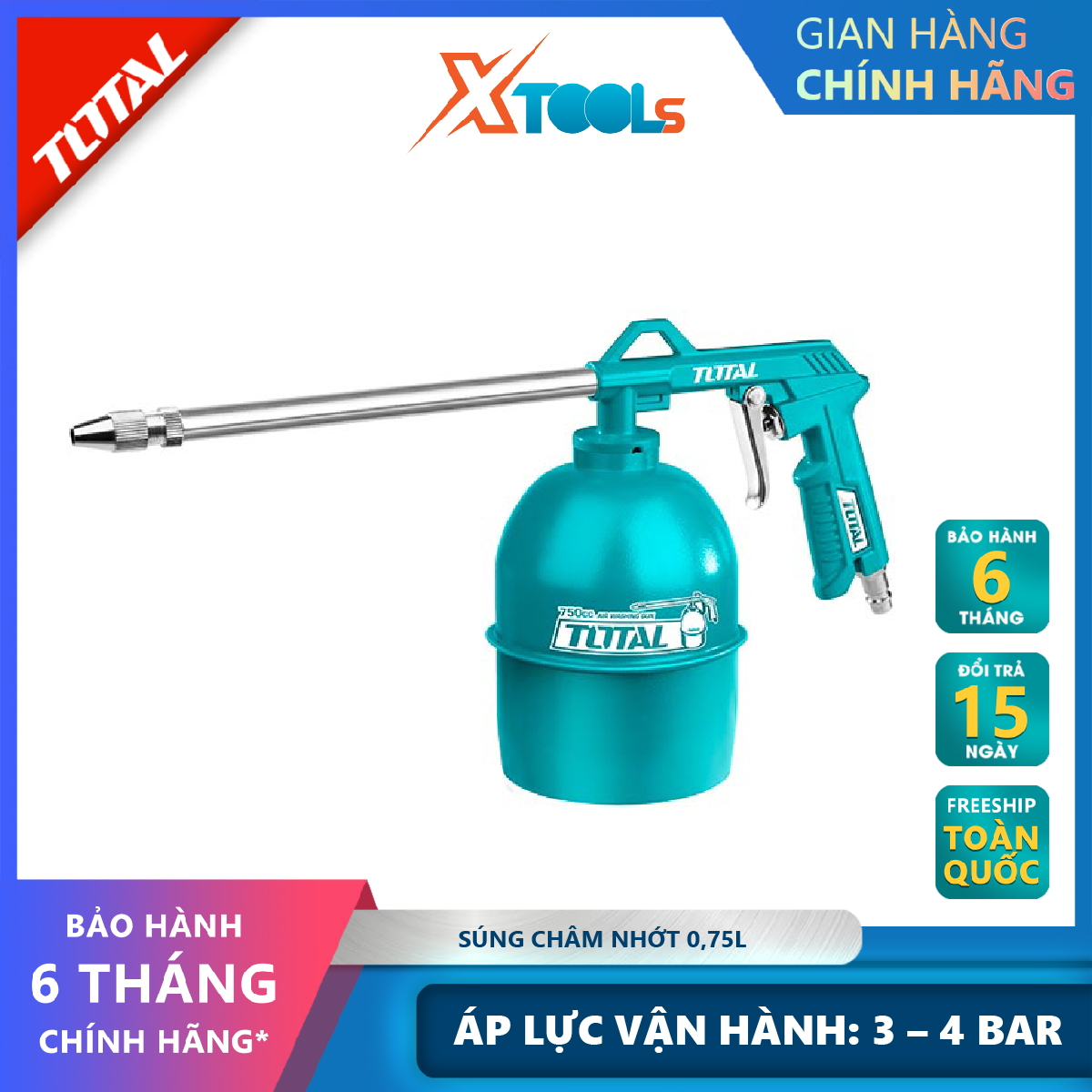 Total tat20751 lubricant sprayer total tat20751 2-3bar oil injector (43.5-58 psi), 180L/min (6.3cfm), spout length 215mm, 0.75l xtools