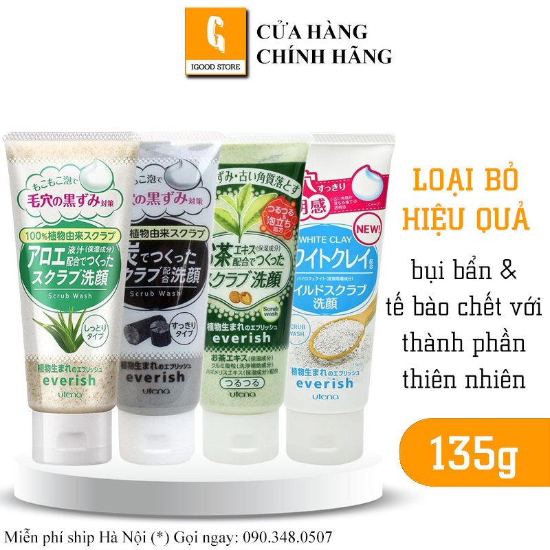 Sữa Rửa Mặt Tẩy Tế Bào Chết Utena Everish Nhật Bản 135g