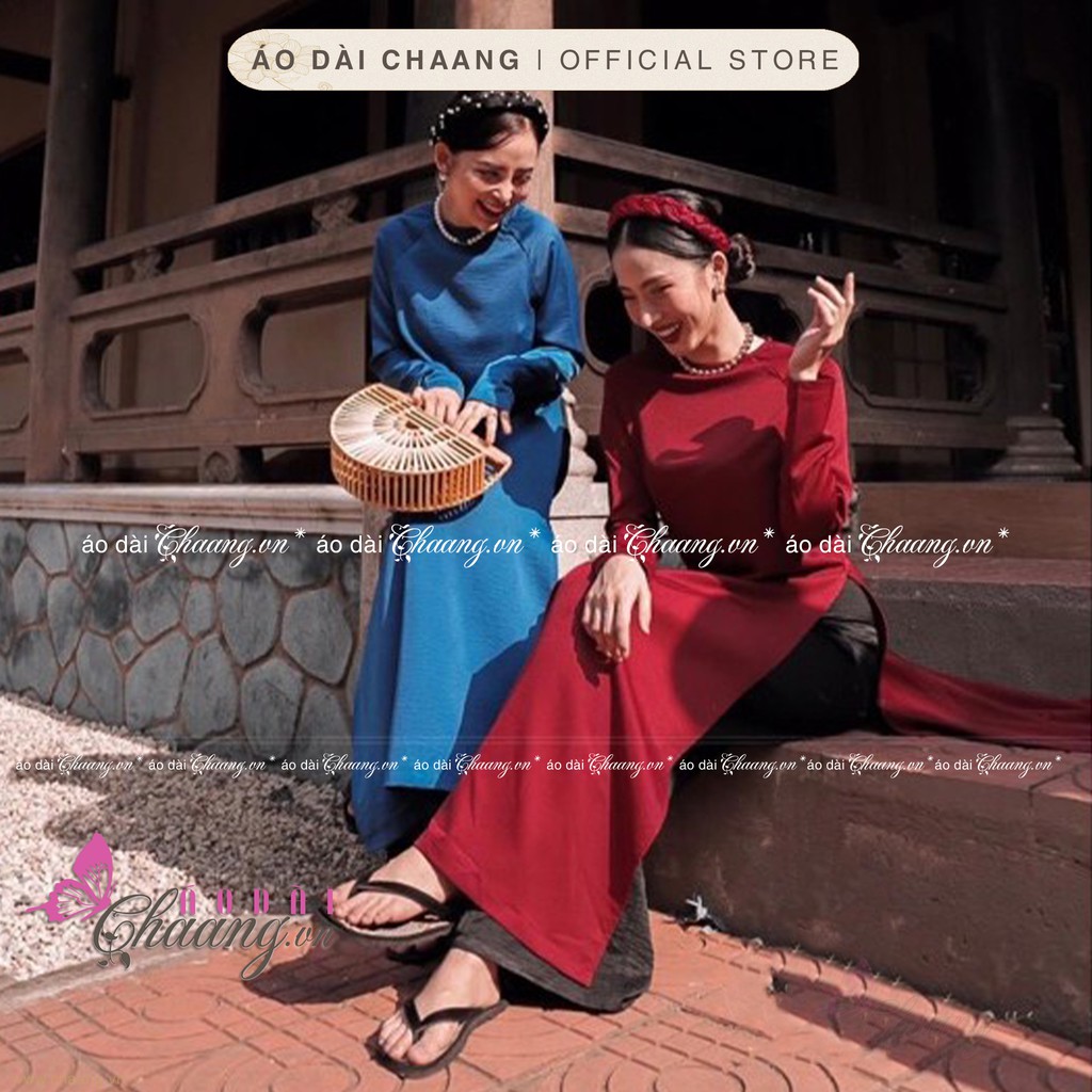Áo dài cách tân đỏ đô_CHAANG_May dáng áo lửng form suông rộng, vải lụa tây thi
