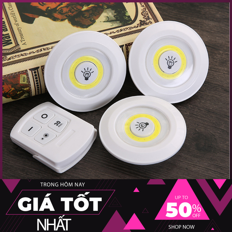 Bộ 3 bóng mini Có Điều khiển từ xa - Đèn led dán tường thông minh điều khiển từ xa treo cầu thang đèn phòng ngủ đèn gắn tủ trang trí - chức năng hẹn giờ, trang trí