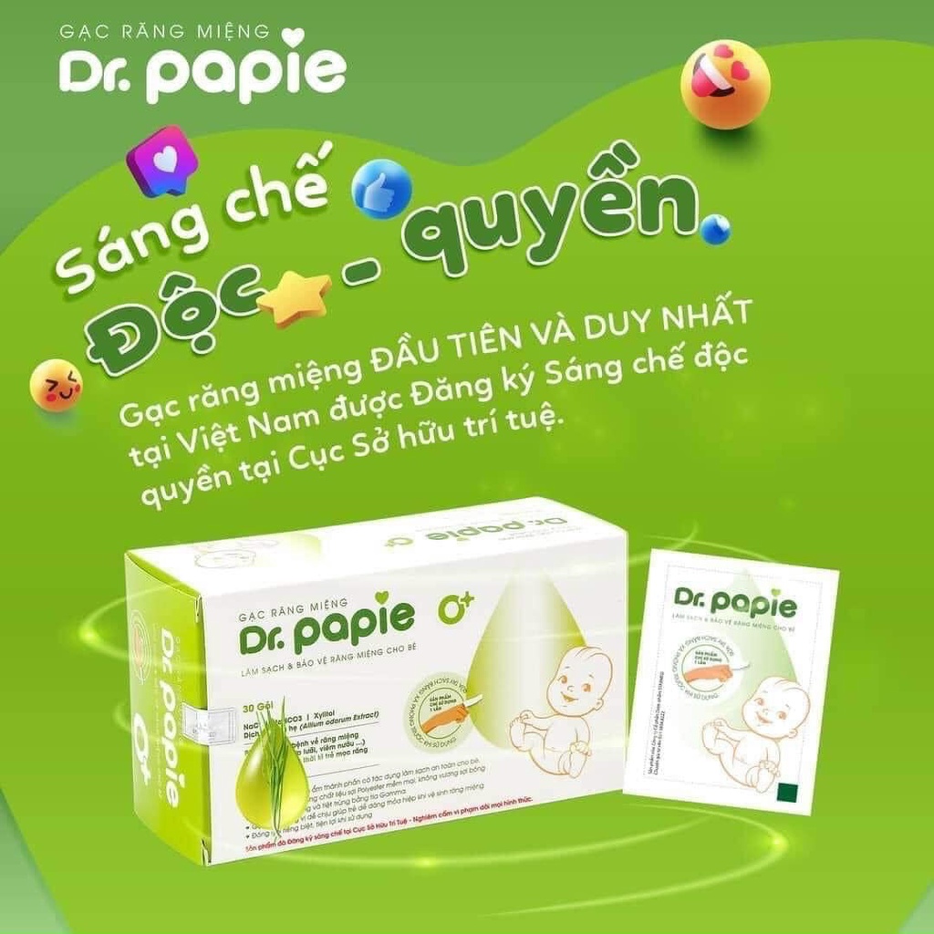 Gạc Rơ Lưỡi Dr.Papie Cho Bé - 30Gói/Hộp (  Tặng khẩu trang )