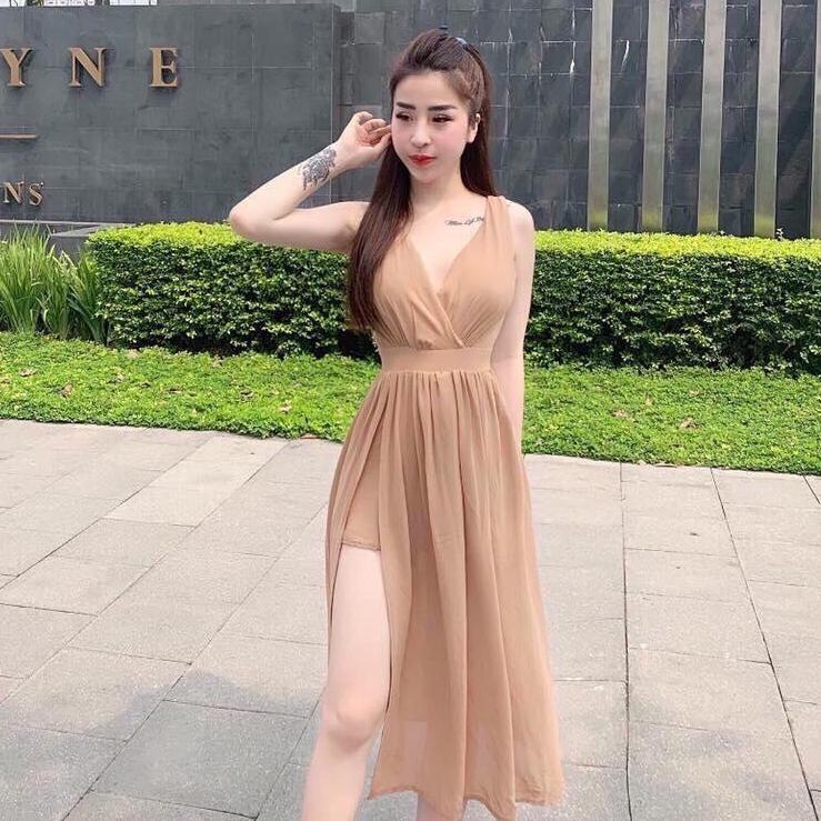 Đầm Maxi Cổ Tim Xẻ Tà Quyến Rũ