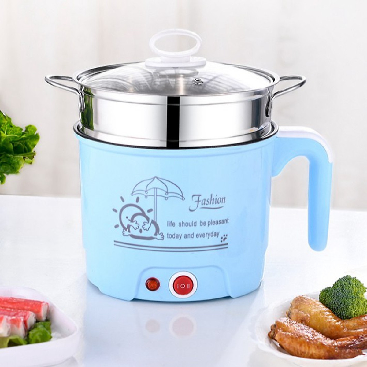 Nồi lẩu điện mini cầm tay có lòng hấp - Ca mỳ điện mini