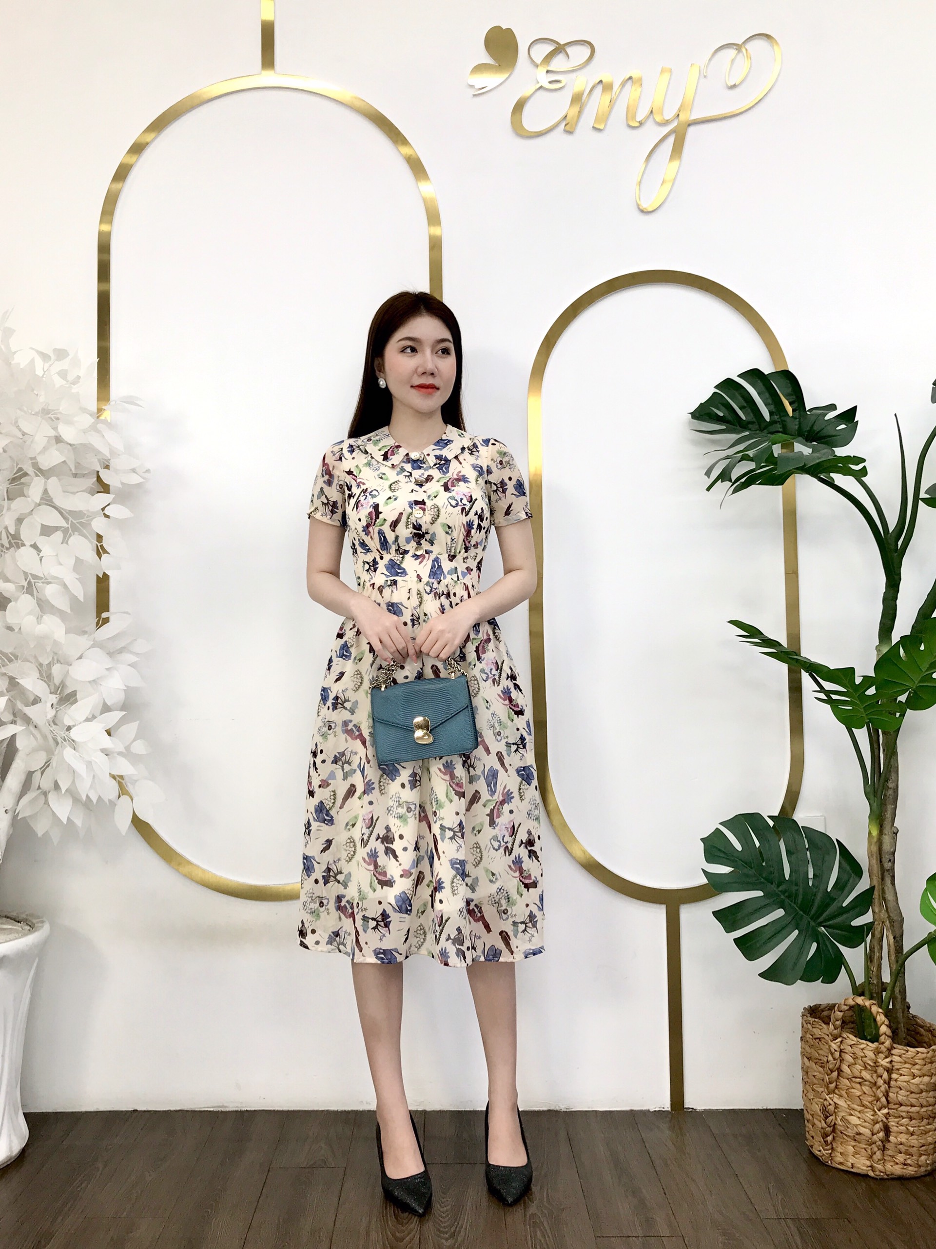 Đầm EM9160 Xòe Cổ Sơ Mi Có Túi EMY