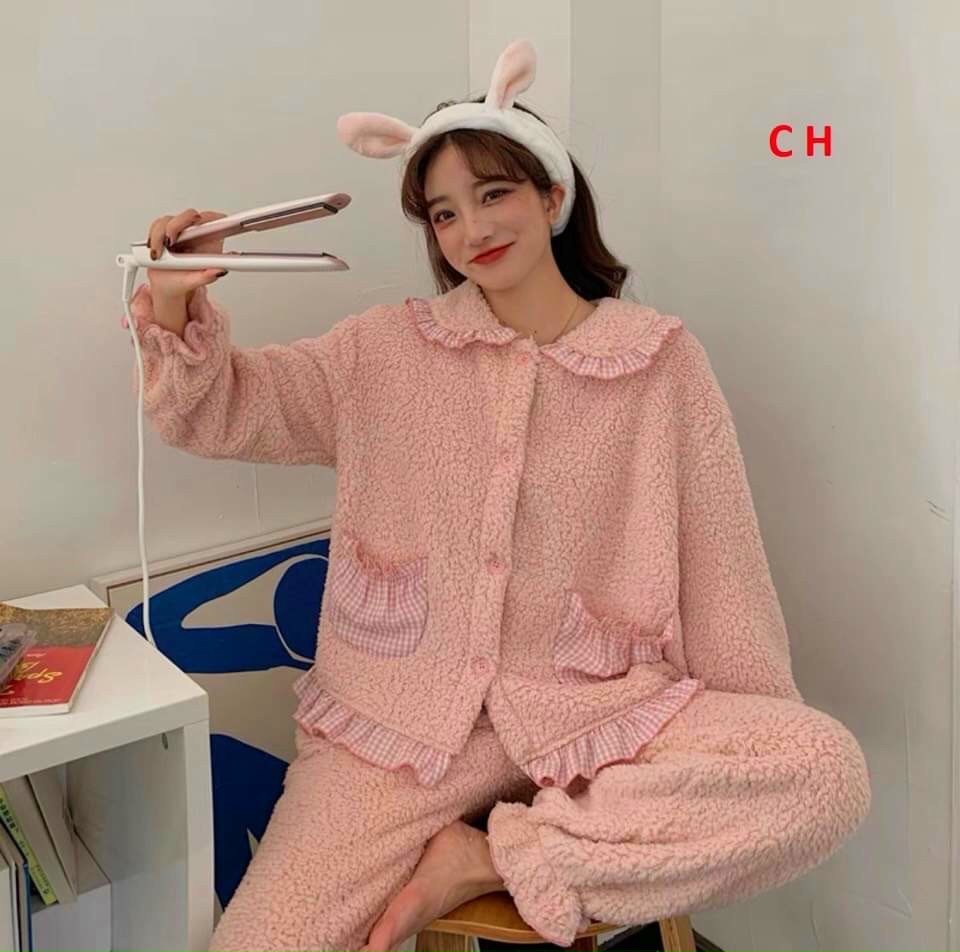 Bộ đồ ngủ nữ, bộ mặc nhà lông 2 mặt mềm mịn ấm siêu đáng yêu