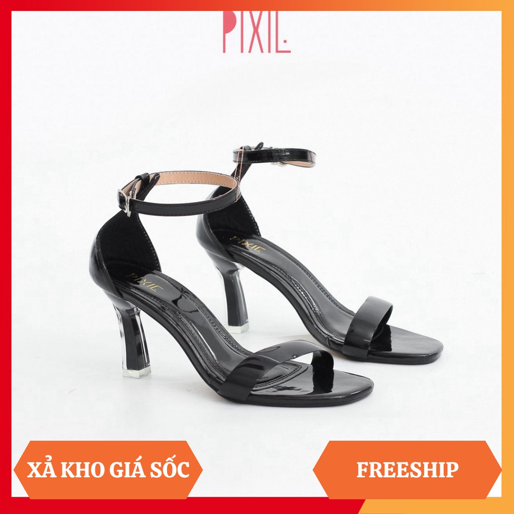 Giày sandal cao gót 7cm quai mảnh gót mica màu đen pixie x452