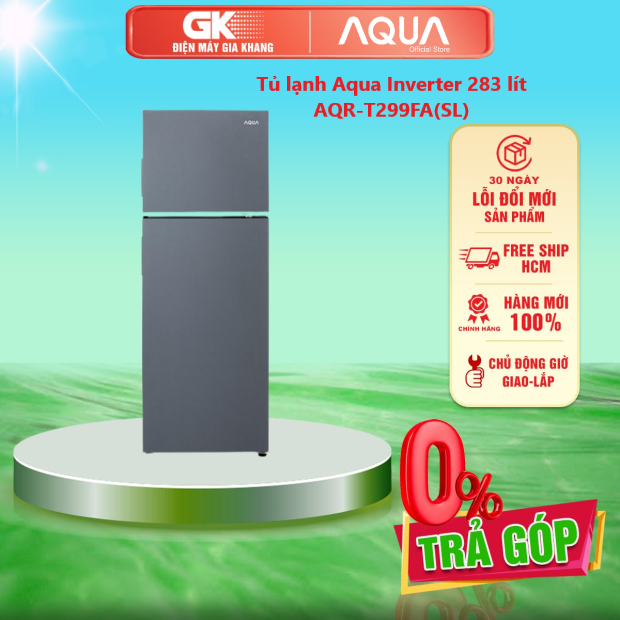 Tủ lạnh aqua inverter 283 lít aqr-t299fa - - thiết kế ngăn đá trên cổ điển, sang trọng công nghệ twin inverter tiết kiệm điện năng, nhãn năng lượng 5 sao - giao hàng toàn quốc - freeship hcm