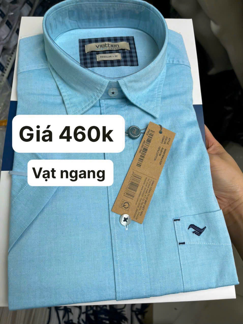 Áo sơ mi việt tiến ngắn tay vat bầu  giá 460k sale 260k Form tiêu chuẩn