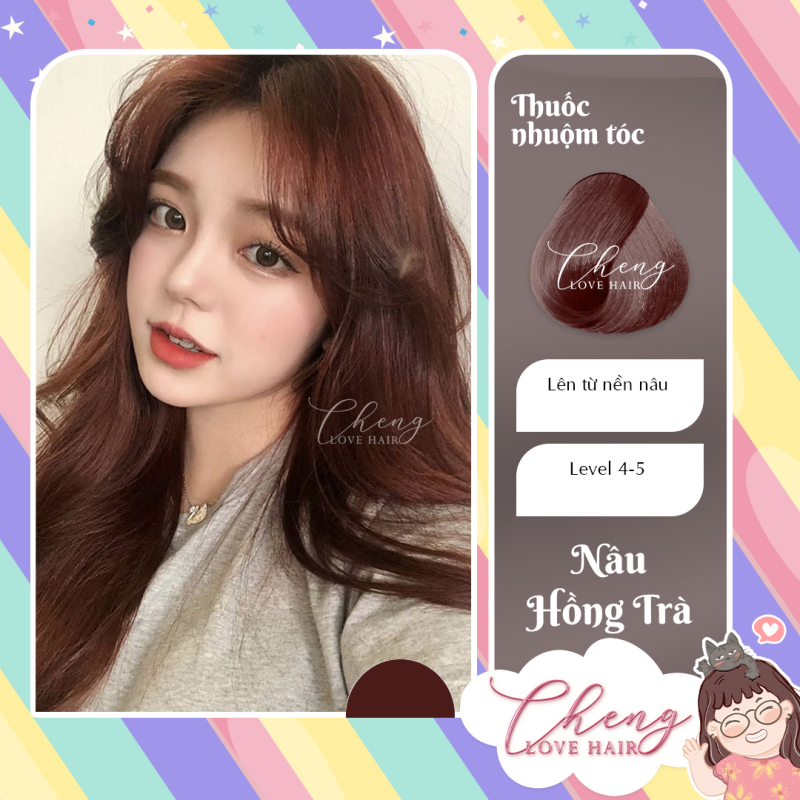 Nhuộm tóc màu NÂU HỒNG TRÀ Chenglovehair, Chenglovehairs không cần tẩy