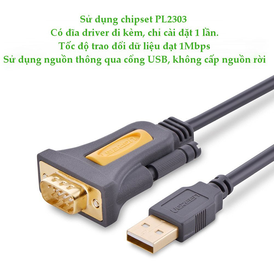 Cáp USB to Com RS232 DB9 Ugreen 20211 dài 1.5m  - HapuStore