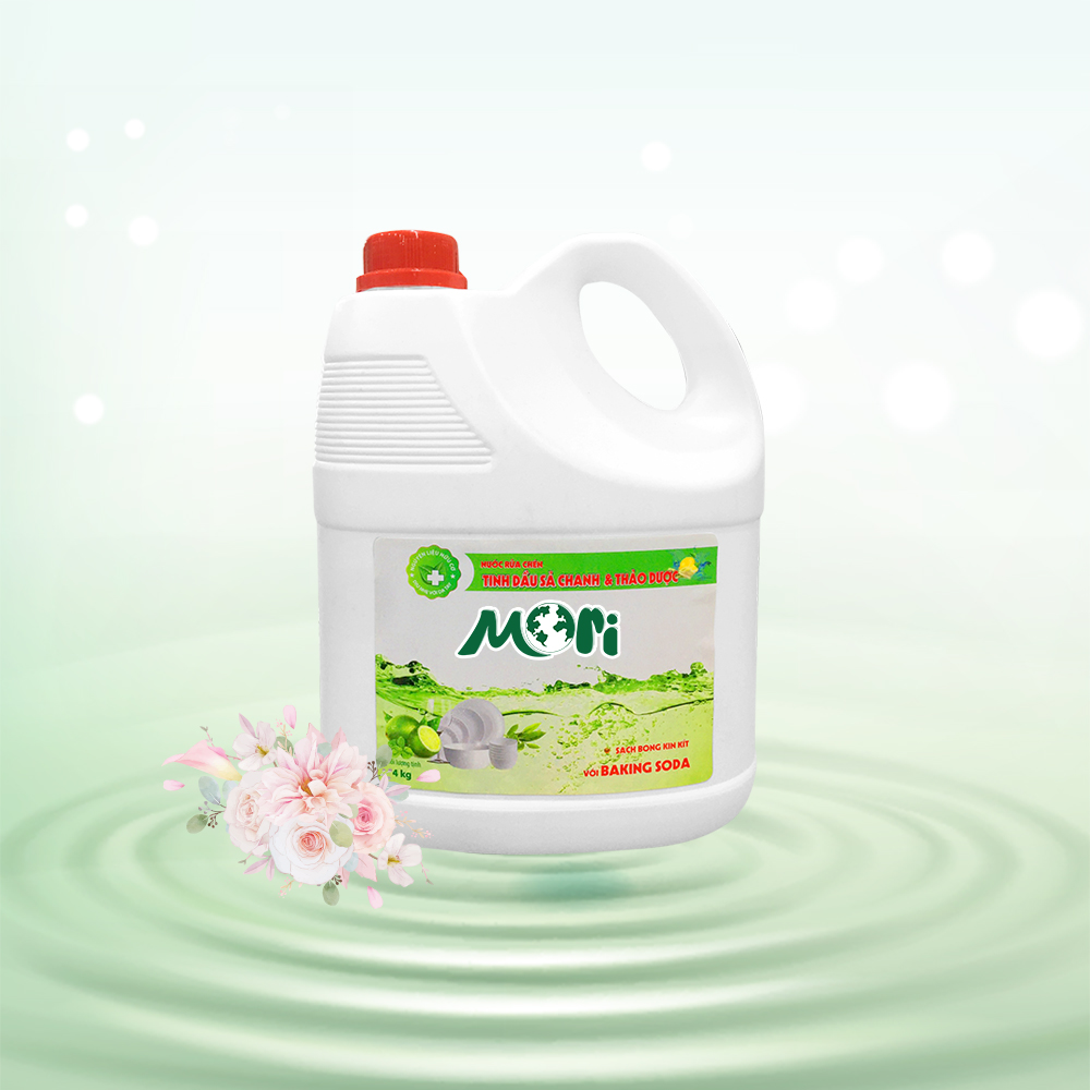 Nước Rửa Chén Tinh Dầu và Thảo Dược Mori Can 4 Lít