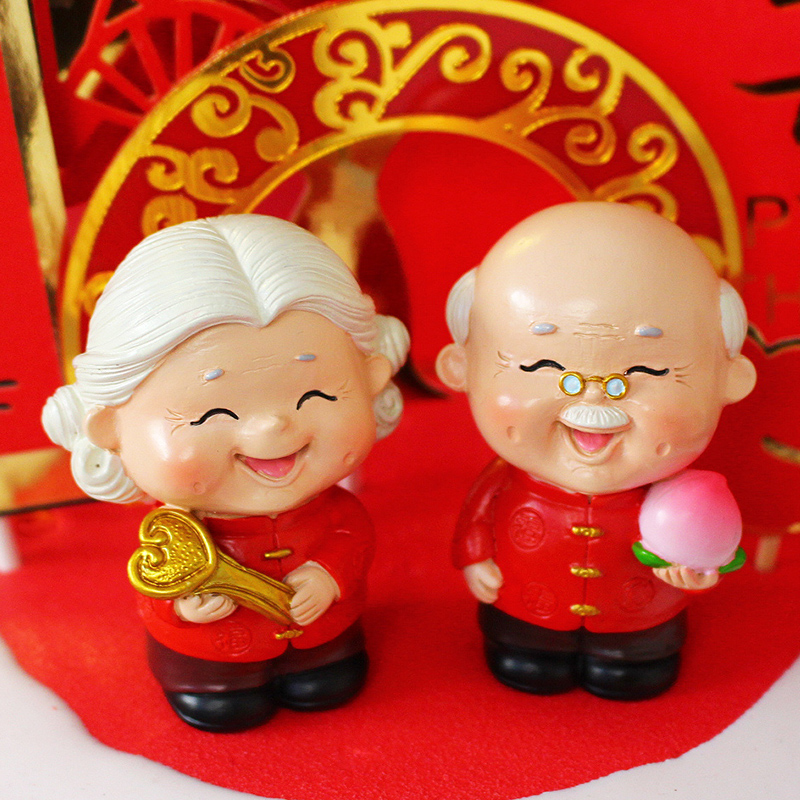 Bộ 02 tượng ông bà áo đỏ 6cm