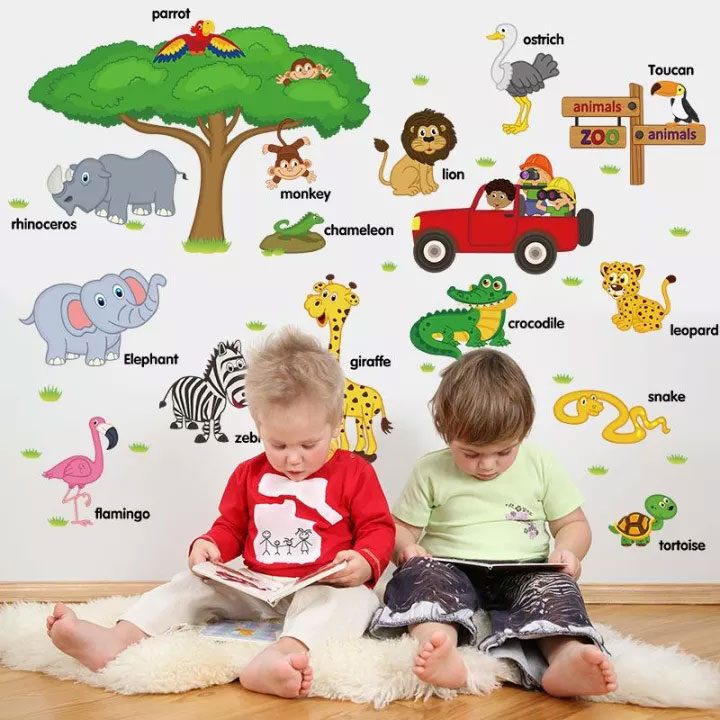 Decal dán tường từ tiếng anh về loài vật cho bé Sticker Decal dán tường SK9084- Decal dán tường con vật -Decal dán tường hình thú
