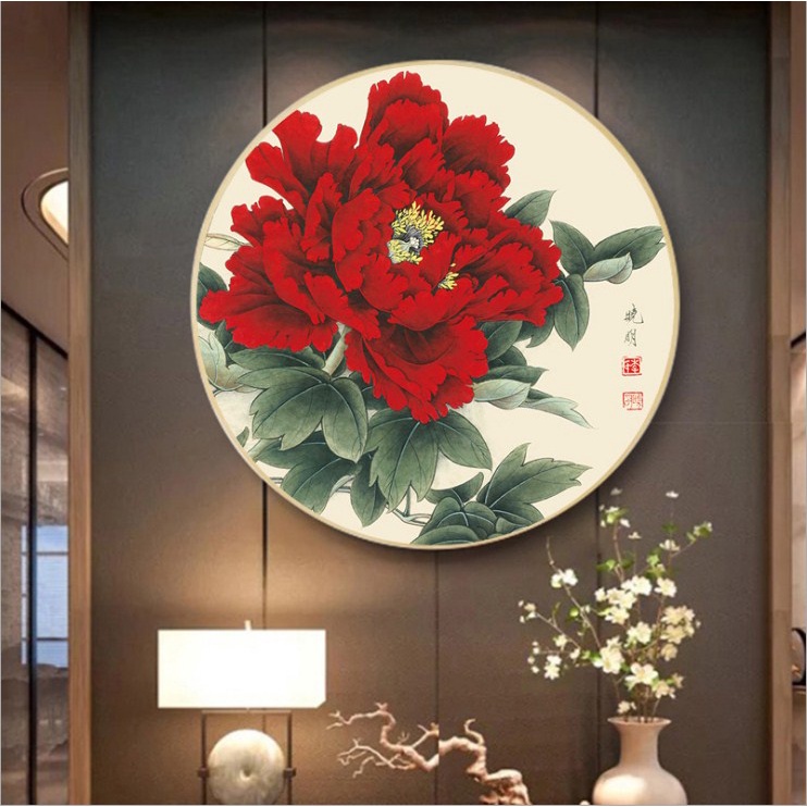 Tranh gắn đá đính kín toàn bộ Hoa Mẫu Đơn 8009