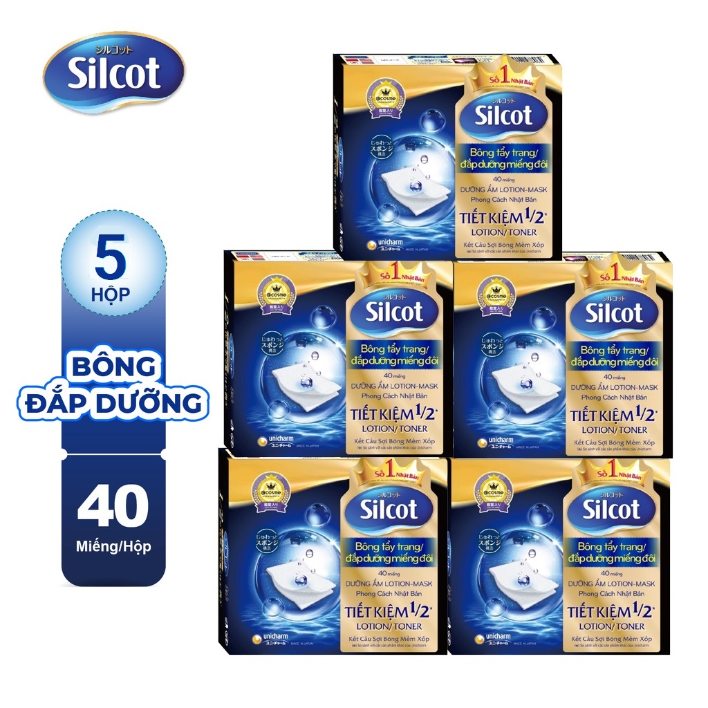 Combo 5 Hộp Bông trang điểm Silcot đắp dưỡng miếng đôi (Hộp 40 miếng)