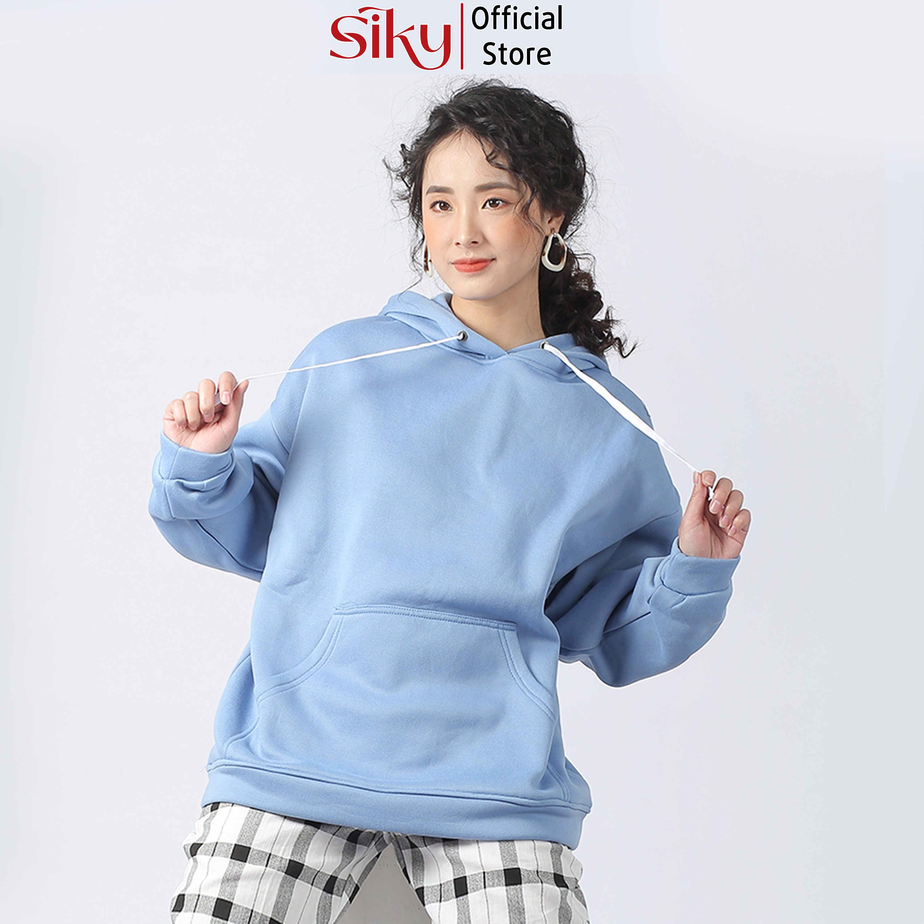 Áo HOODIE nữ form rộng trơn BASIC - Siky - AHD01