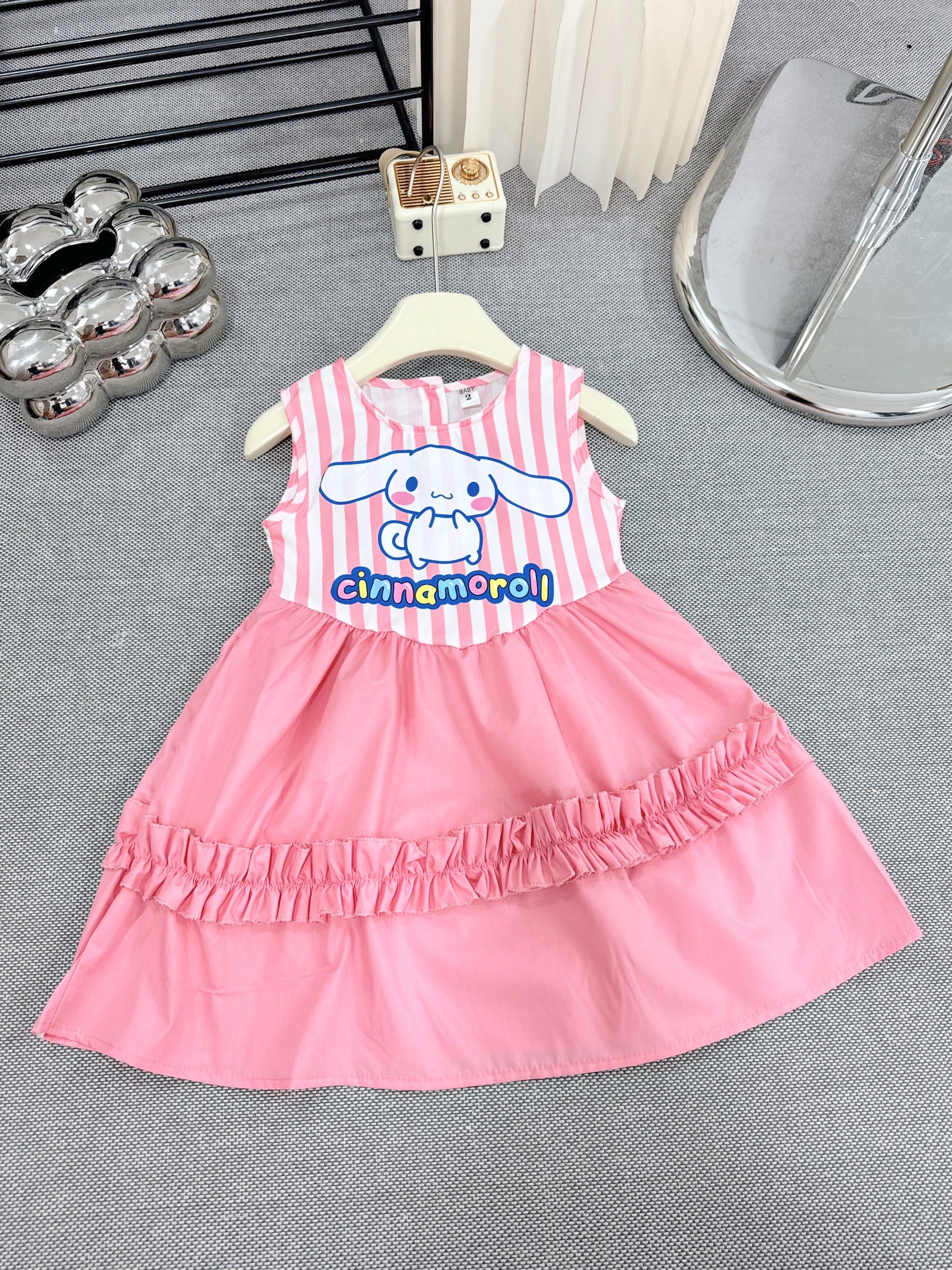 Váy sọc bé gái hoạ tiết cinnamoroll hot hít, đầm bé gái dáng xuông sz 10-30kg