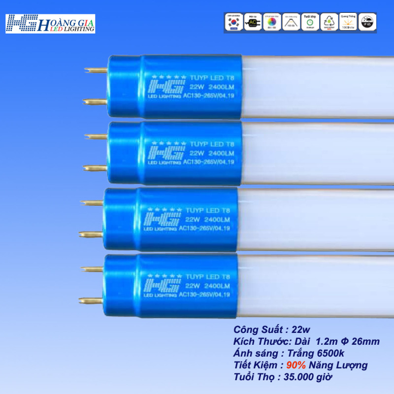 Combo 4 Bóng LED Tuýp 22w 1.2m Đầu Nhôm