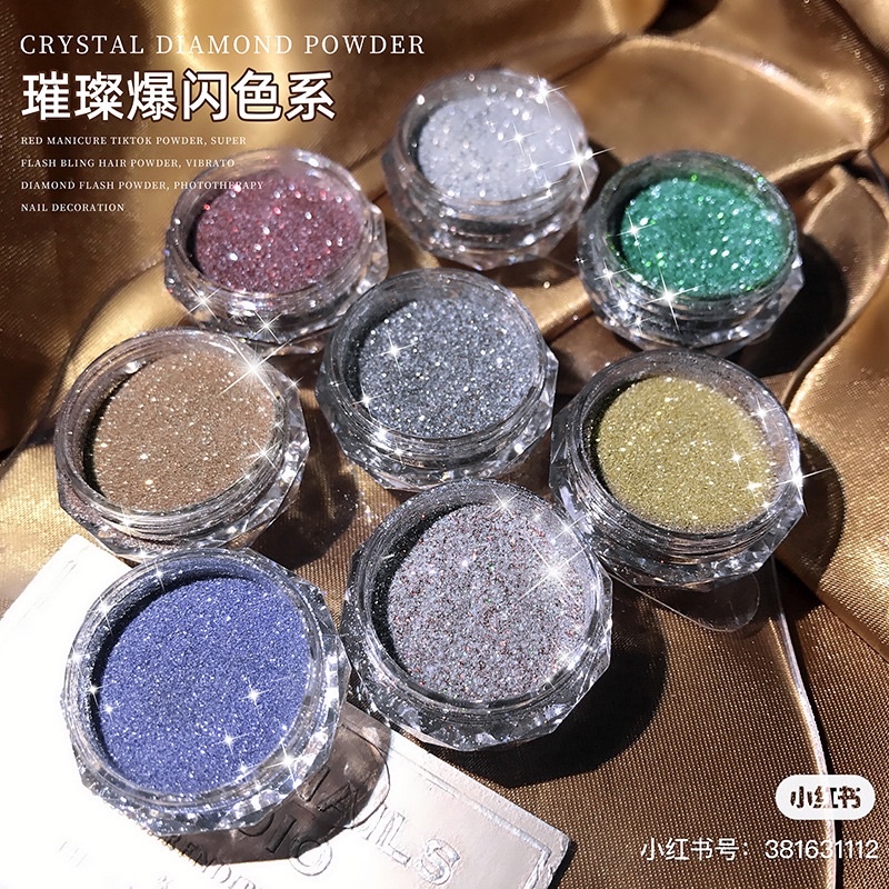 Nhũ rắc flash siêu sáng - set 8 hũ, nhũ kim tuyến moon nail