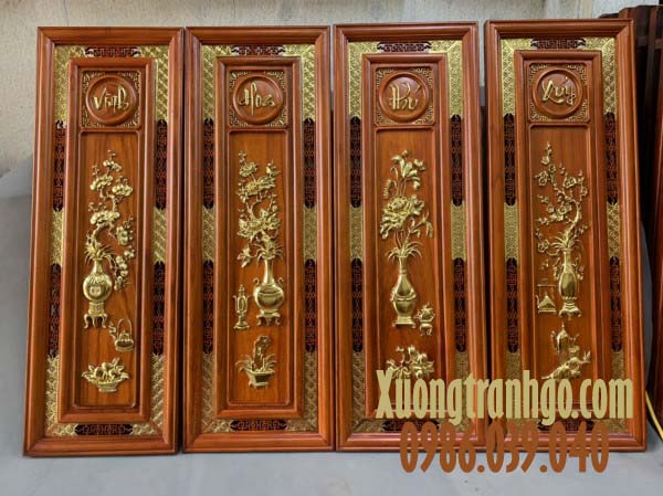 Tranh Tứ Quý (Vinh Hoa Phú Quý) - Gỗ Hương Đỏ Nam Phi Điêu Khắc