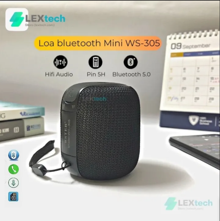 Loa bluetooth đa năng WS 305 âm thanh sống động bass ấm, thiết kế cực ấn tượng kèm dây treo cho loa treo balo và cáp sạc , có cổng thẻ nhớ bảo hành 24 tháng