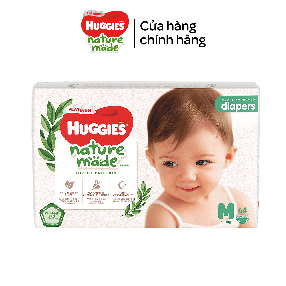Tã/Bỉm dán Huggies NatureMade NB60/S82/M64/L54/XL44