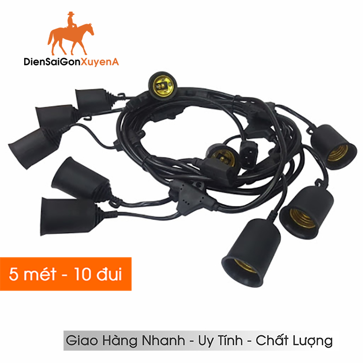 Dây đèn trang trí thả ngoài trời kín nước 5 mét 10 đui đèn E27 - Điện Sài Gòn Xuyên Á
