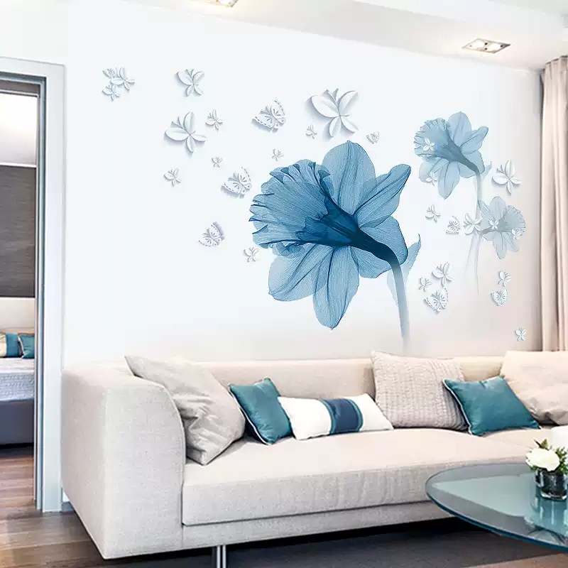 Decal dán tường: Hoa pha lê xanh cách điệu DC212
