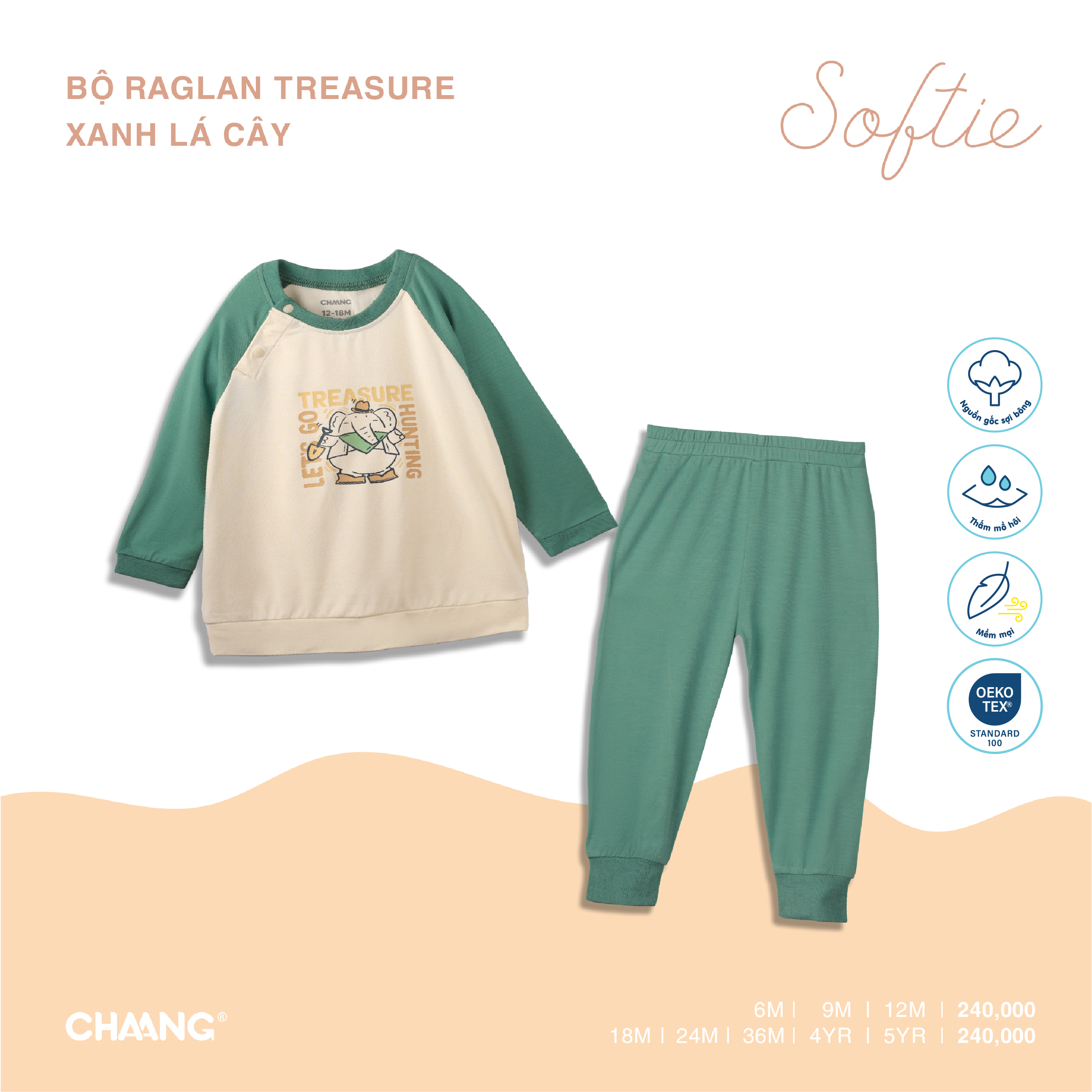 Bộ quần áo dài tay raglan bé trai Treasure Chaang