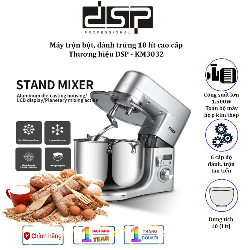 Km3032 DSP-premium dough mixer with 1500W capacity, 10 litres, 6 speeds, smart timer LCD screen, all metal body-12 months warranty