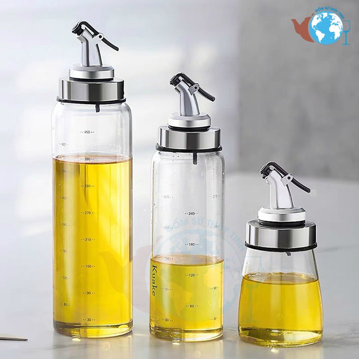 Combo 3 bình thủy tinh đựng dầu ăn cao cấp 500ml - 300ml - 180ml , 3 chai thủy tinh có nắp chiết rót