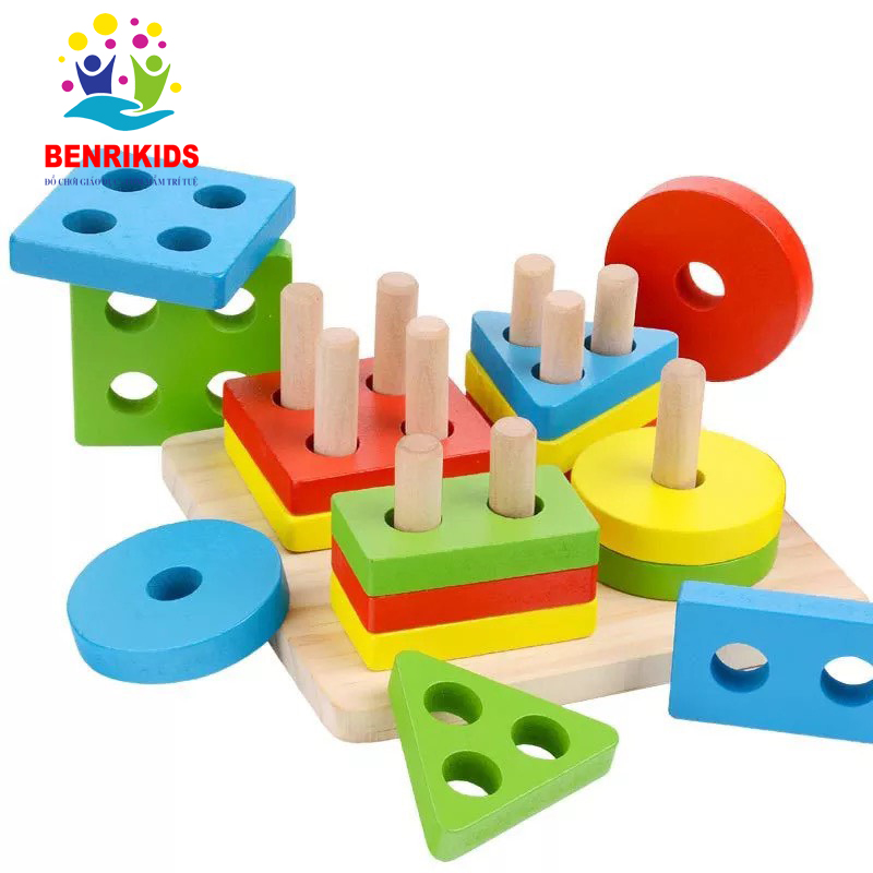 Đồ child intelligent toy set reverse image oblique piles develop logical thinking for children from 1 year old, natural wood material durable beautiful