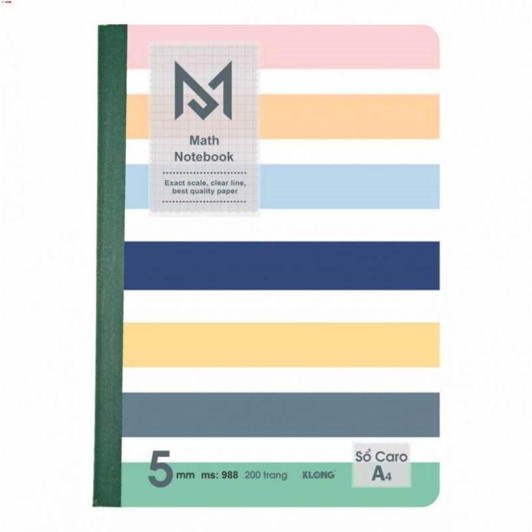 -Sổ KLONG Caro A4 Math Notebook may 200 trang; MS 988 [Klong]