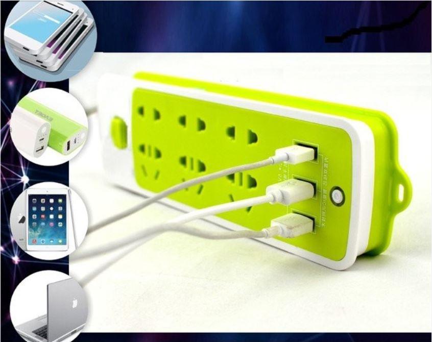 Ổ Cắm Điện Đa Năng Thông Minh Chống Giật 6 cổng cắm 3 Cổng USB day dài 1m3 chịu tải 2500W vô cùng Tiện Dụng An Toàn khi sử dụng