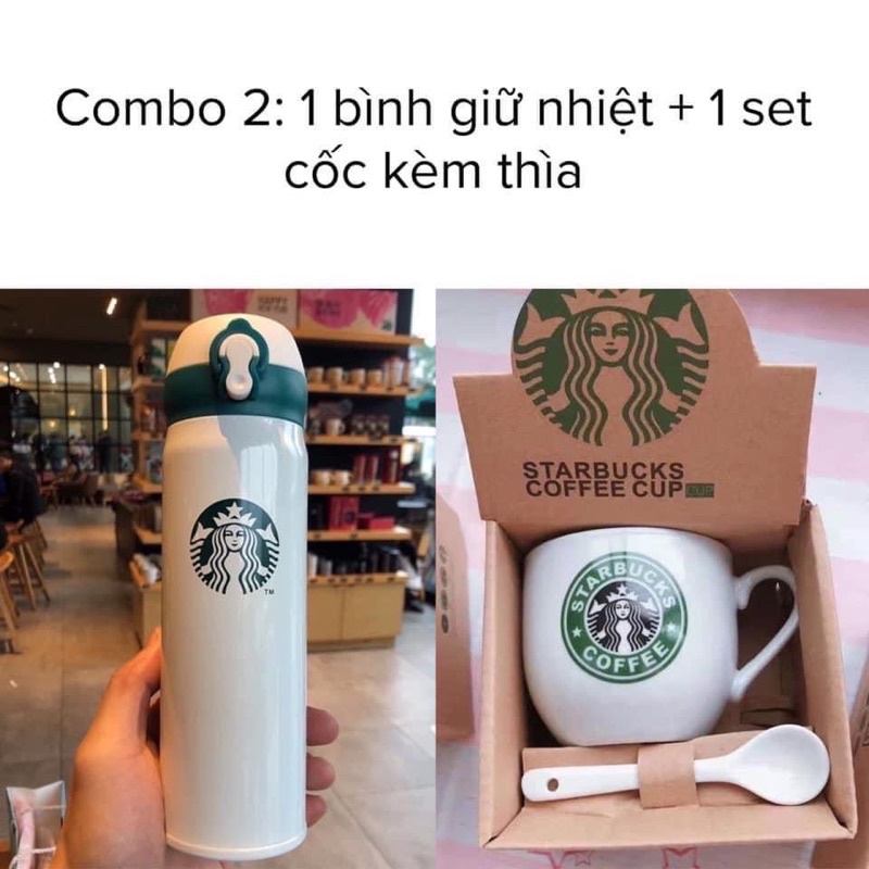 Set cốc sứ và bình giữ nhiệt Starbuck decor