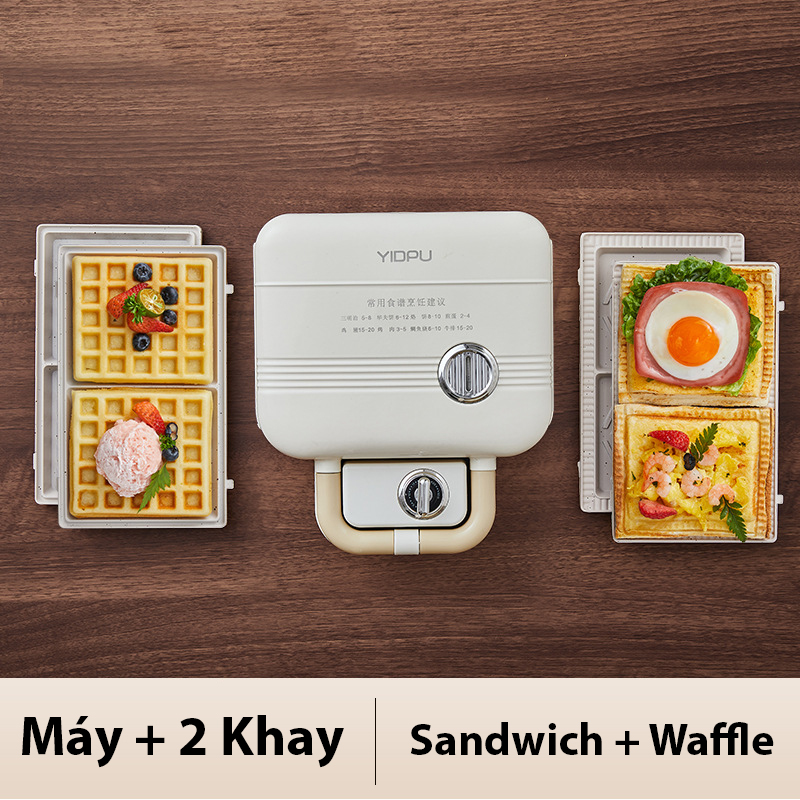 Máy làm bánh mì Yidpu 2 ngăn - Bản hẹn giờ - Kèm 3 khuôn - Máy nướng bánh mì Yidpu đa năng - Máy kẹp bánh mì