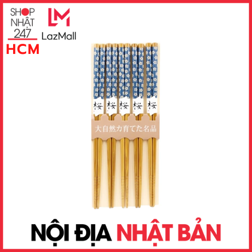 Bộ 5 đũa mẫu hoa xanh chất liệu tre tự nhiên an toàn sức khoẻ nội địa Nhật Bản