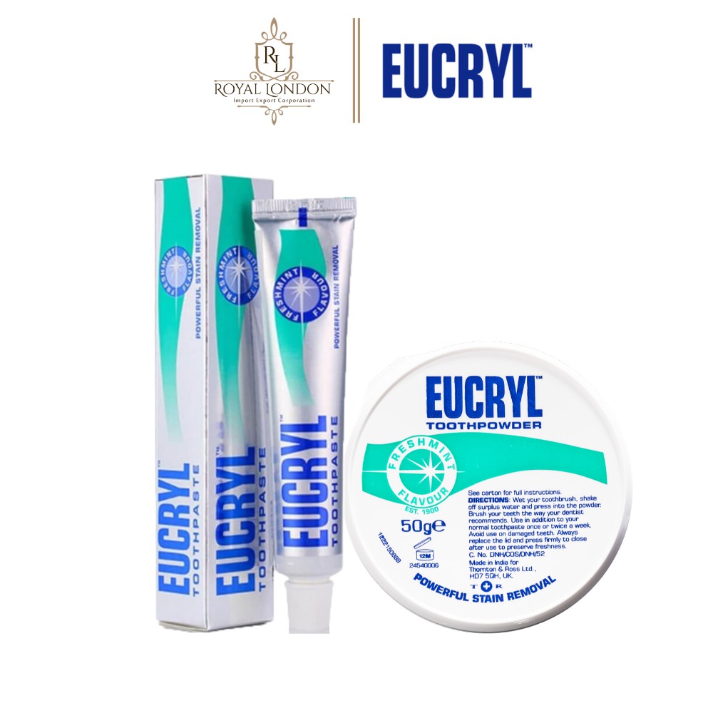Combo trắng răng Eucryl kem đánh răng 62g + bột trắng răng 50g
