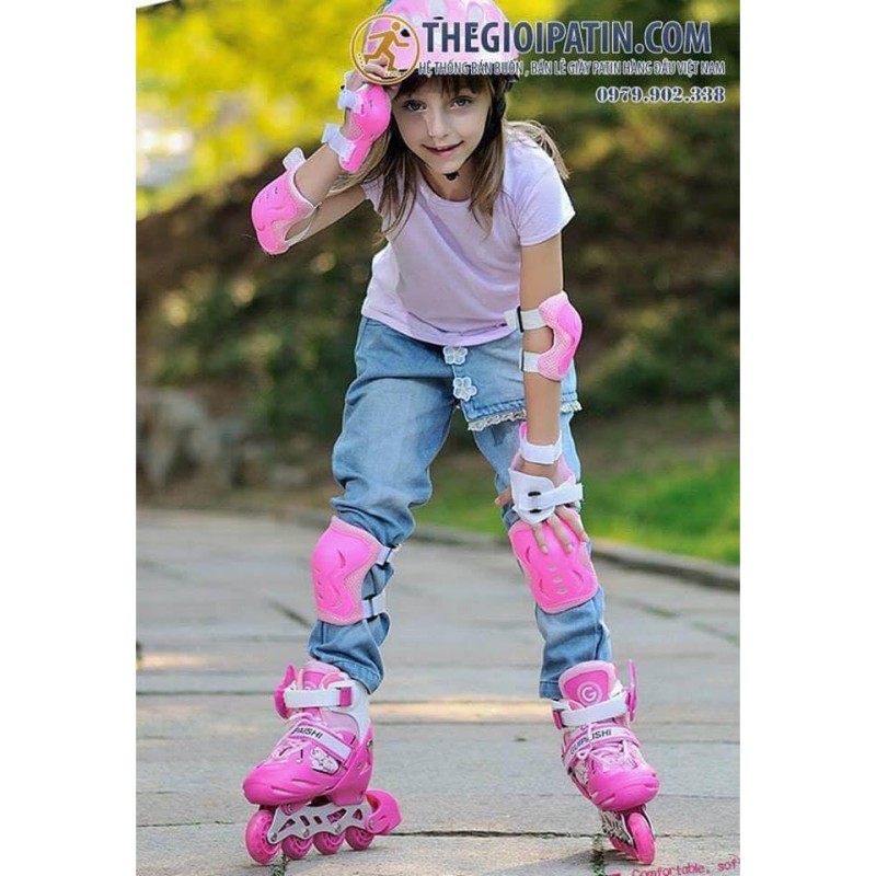 Mua Giầy trượt patin cao cấp tặng kèm bộ bảo vệ chân tay và mũ bảo hiểm, thuộc bộ sp Giày trượt patin trẻ em, Giày patin trẻ em, Giá giày trượt patin (TẶNG KÈM đồ bảo hộ tay chân + mũ - đủ size cho bé gái từ 3-13 tuổi]