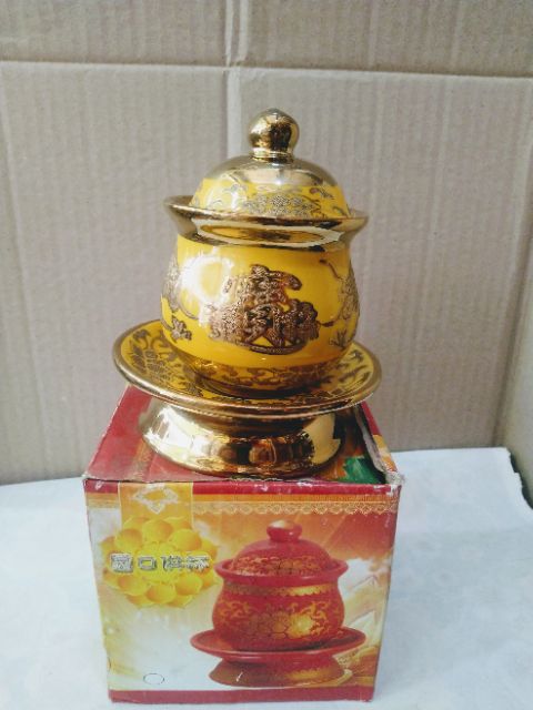 LY CÚNG CÓ NẮP ĐẬY  3D RỒNG VÀNG [LOẠI 1]