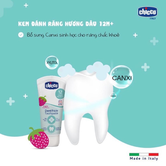 Kem đánh răng cho bé nuốt được CHICCO 6m+, kem đánh răng trẻ em 50ml