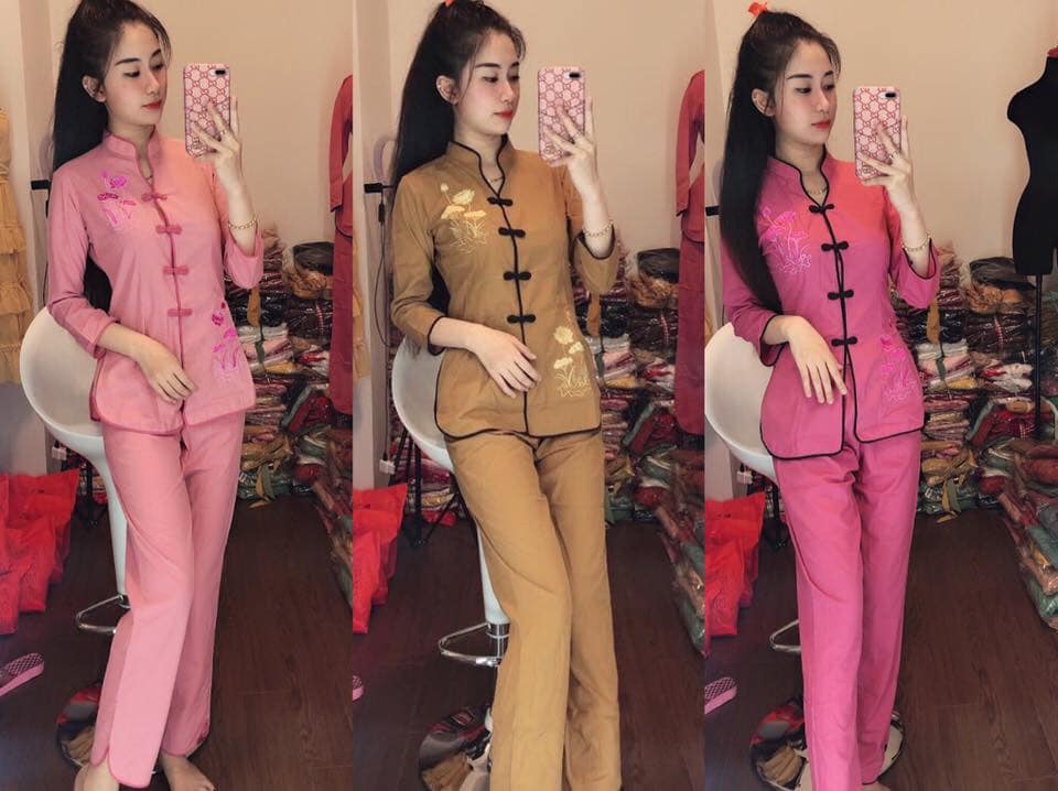 [HCM]SET ĐỒ LAM ĐI CHÙA THÊU HOA CAO CẤP
