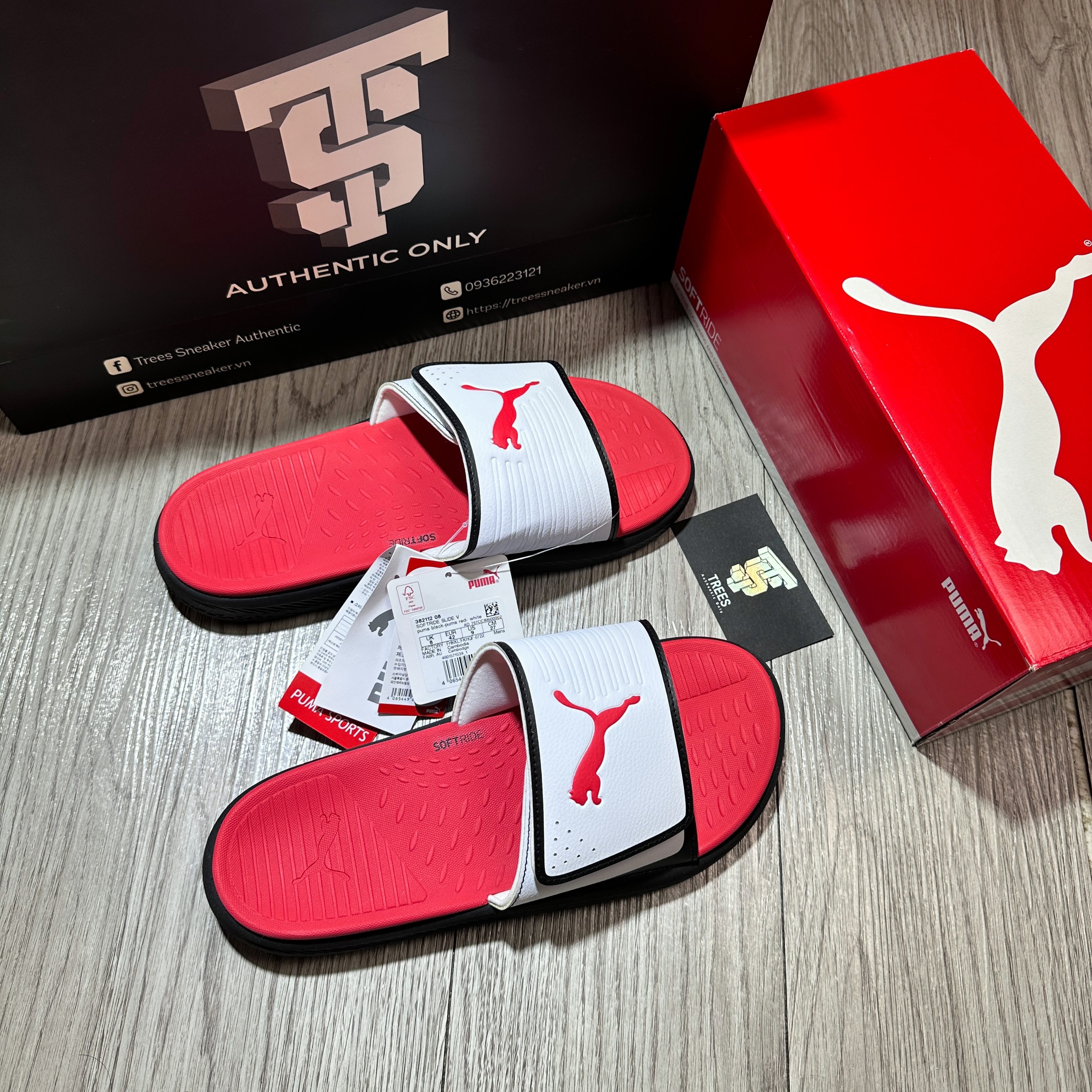 [CHÍNH HÃNG] Dép PUMA SOFTRIDE SLIDE V RED WHITE BLACK 382112 08