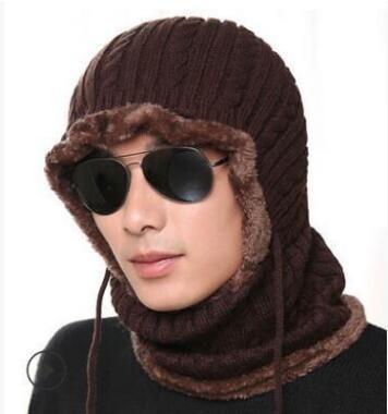 Mũ len trùm đầu liền khăn cổ lót lông ấm áp thích hợp cho nam nữ quà tặng ông bà mùa đông - mu len lot long