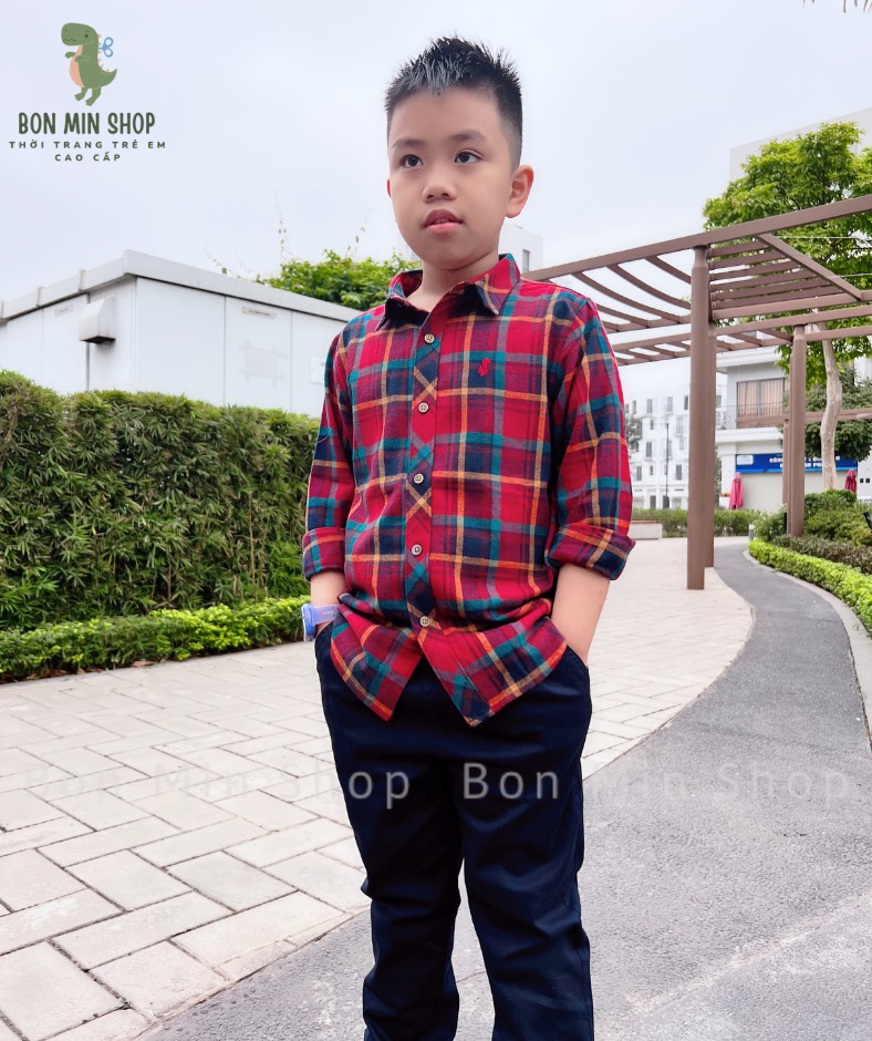 Áo sơ mi kẻ tay dài bé trai